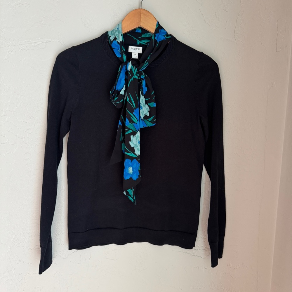 J. Crew Tops Womens Floral Scarf Black Knit Pullover Top Size Small New